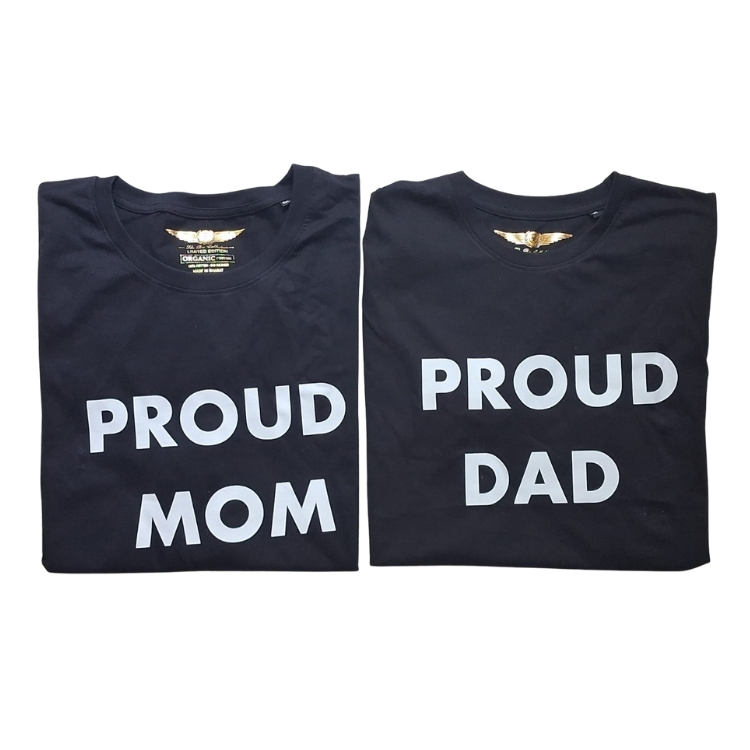 Proud Dad and Mom matching T-shirt combo for parents